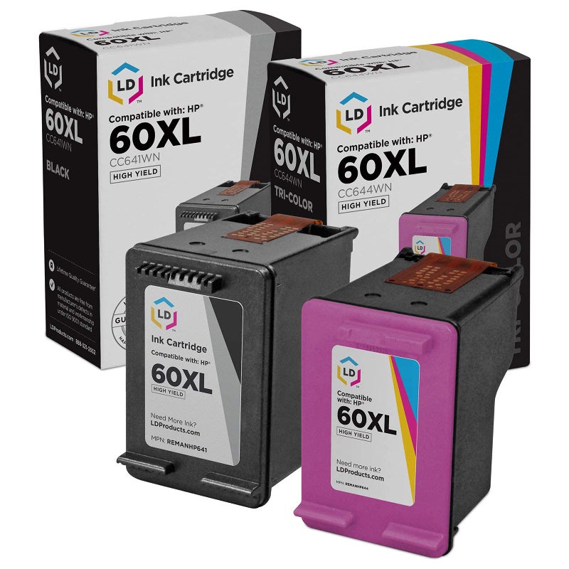 LD Remanufactured Ink Cartridge Replacement for HP 60XL High Yield (Black,TRI Color, 2-Pack) - Image 1
